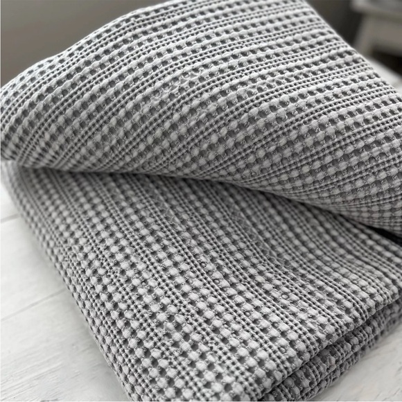 POTTERY BARN Gray Textured HONEYCOMB Waffle Duvet Cover Full / Queen Cotton - Picture 7 of 10